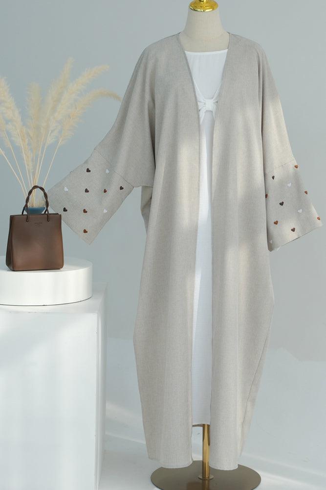 Serdce Taro Coffee Heart Abaya Open Front Cardigan Maxi Dress Arabian Robe - ANNAH HARIRI