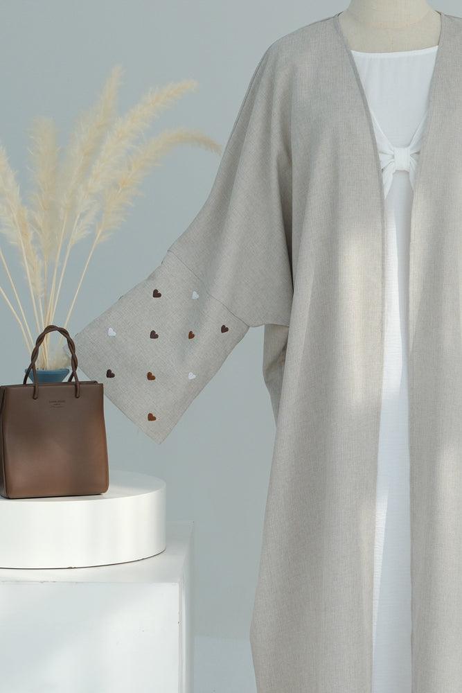 Serdce Taro Coffee Heart Abaya Open Front Cardigan Maxi Dress Arabian Robe - ANNAH HARIRI