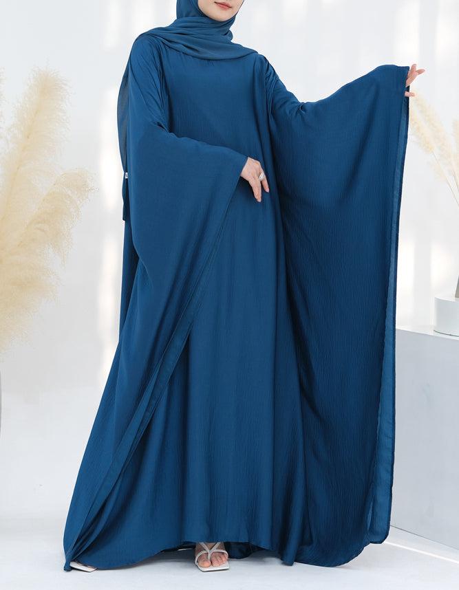 Sheyila&nbsp;Peacock batwing abaya dress with round neck and inside tie in belt - ANNAH HARIRI