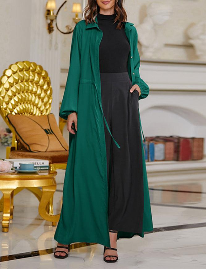 Shoochic Green Shirt Dresses for Women Casual Long Sleeve Drawstring Button Down Maxi Dresses - ANNAH HARIRI