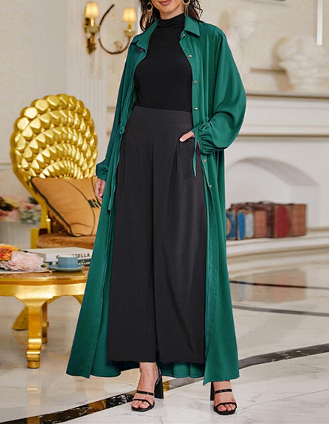 Shoochic Green Shirt Dresses for Women Casual Long Sleeve Drawstring Button Down Maxi Dresses - ANNAH HARIRI
