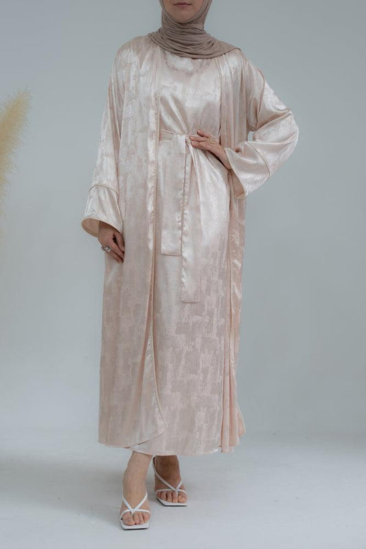 Slip dress for Miiriam abaya throw over sleeves maxi length in beige - ANNAH HARIRI