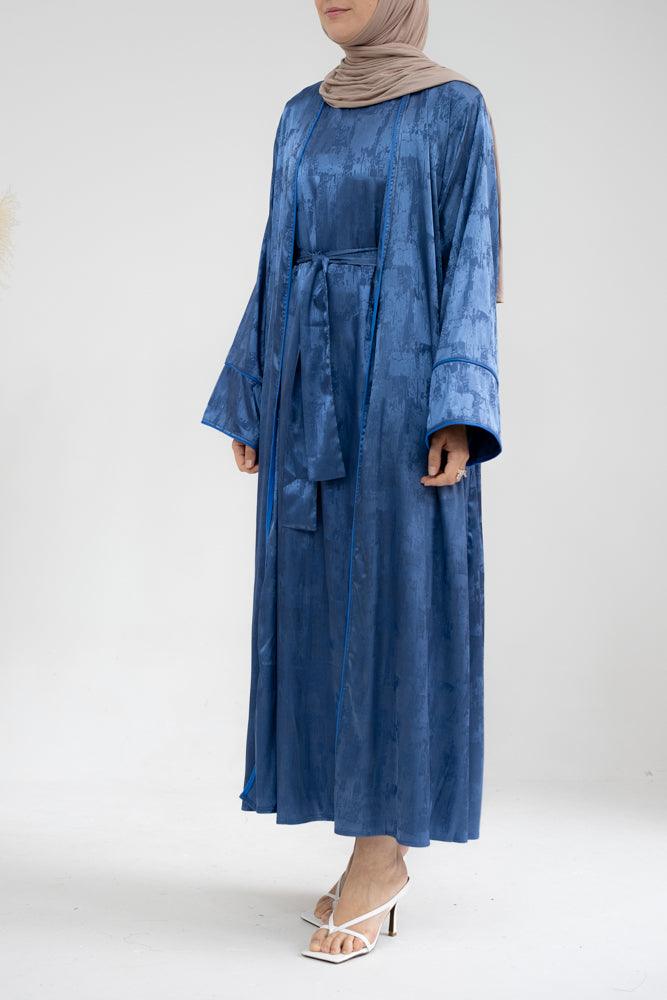Slip dress for Miiriam abaya throw over sleeves maxi length in Blue - ANNAH HARIRI