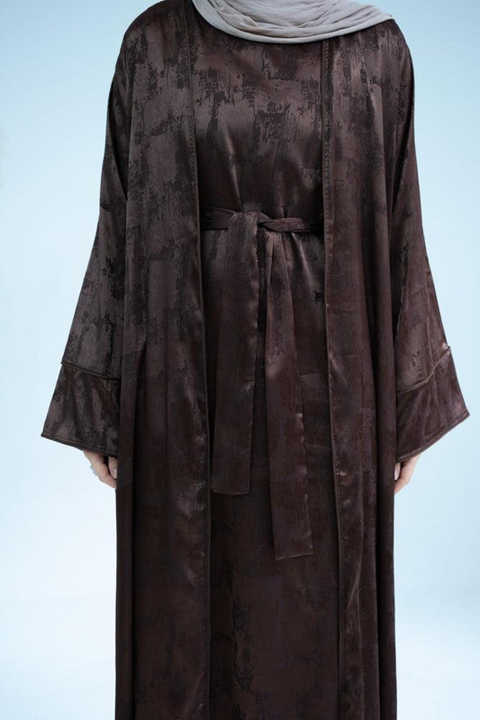 Slip dress for Miiriam abaya throw over sleeves maxi length in brown - ANNAH HARIRI
