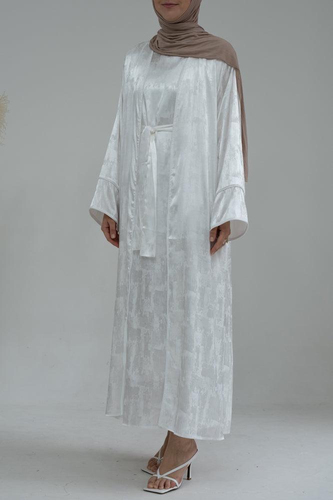 Slip dress for Miiriam abaya throw over sleeves maxi length in white - ANNAH HARIRI