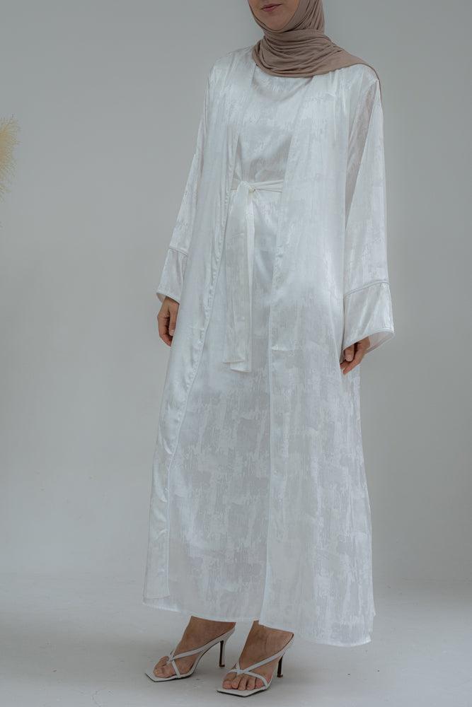 Slip dress for Miiriam abaya throw over sleeves maxi length in white - ANNAH HARIRI
