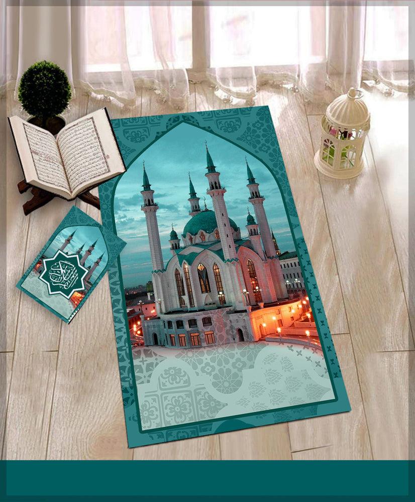 Stans Green Prayer Rug Muslim Mat Islamic Sajadah for Kids Men Women with Quran Box for Eid Travel Ramadan Soft Luxury Pin - ANNAH HARIRI