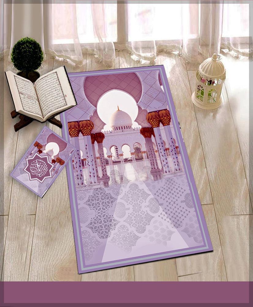 SZM Pink Prayer Rug Muslim Mat Islamic Sajadah for Kids Men Women with Quran Box for Eid Travel Ramadan Soft Luxury Pin - ANNAH HARIRI