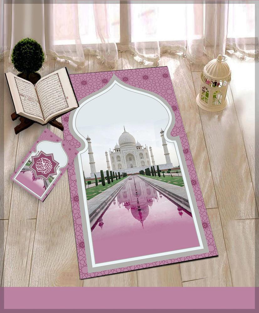 Tajj Pink Prayer Rug Muslim Mat Islamic Sajadah for Kids Men Women with Quran Box for Eid Travel Ramadan Soft Luxury Pin - ANNAH HARIRI