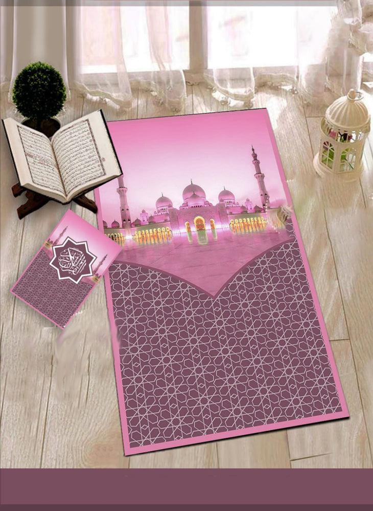 Taqwa Prayer Rug Muslim Mat Islamic Sajadah for Kids Men Women with Quran Box for Eid Travel Ramadan Soft Luxury Pink - ANNAH HARIRI