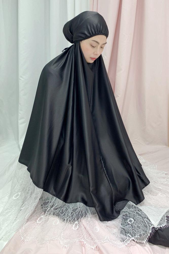 That classic Black Signature Lace Prayer Robe - ANNAH HARIRI