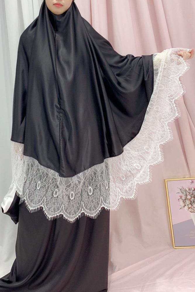 That classic Black Signature Lace Prayer Robe - ANNAH HARIRI