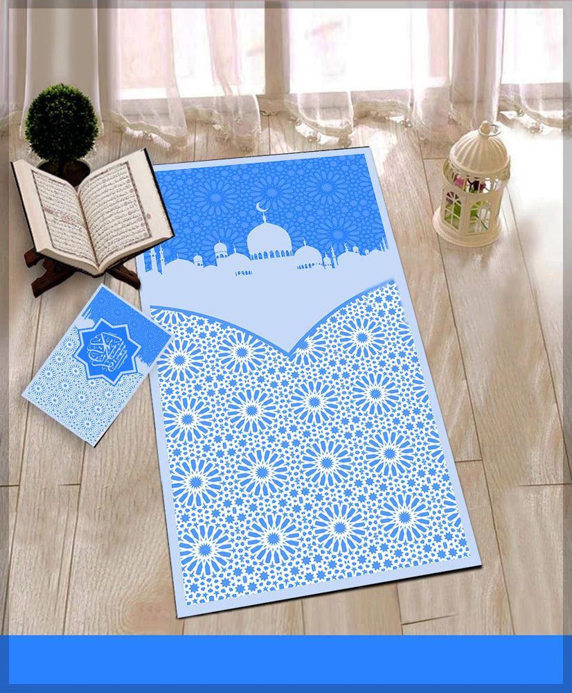 Ummu Blue Prayer Rug Muslim Mat Islamic Sajadah for Kids Men Women with Quran Box for Eid Travel Ramadan Soft Luxury Pin - ANNAH HARIRI