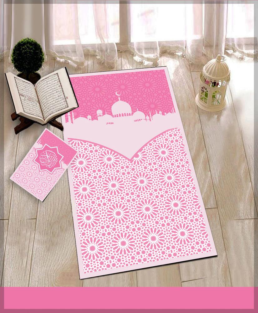 Ummu Pink Prayer Rug Muslim Mat Islamic Sajadah for Kids Men Women with Quran Box for Eid Travel Ramadan Soft Luxury Pin - ANNAH HARIRI