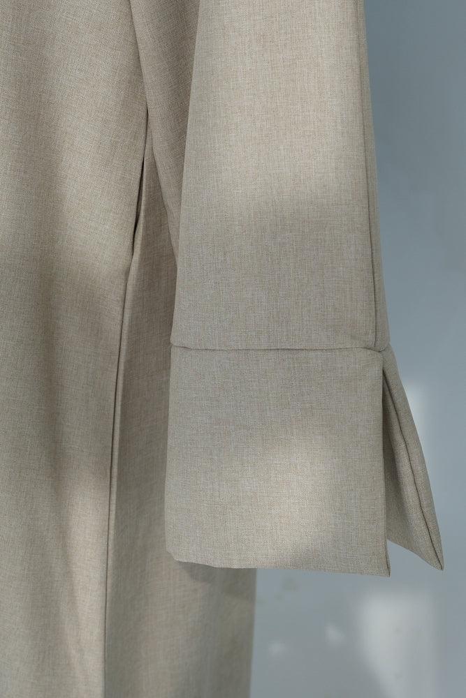 Yakamoz Straight Cut Classic Maxi Dress Abaya with slit cuffs in Khaki - ANNAH HARIRI