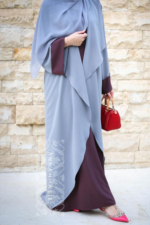 Abaya Dress Grey&Maroon - ANNAH HARIRI