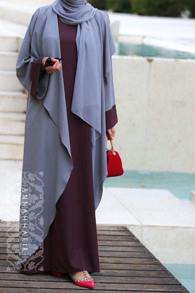 Abaya Dress Grey&Maroon - ANNAH HARIRI