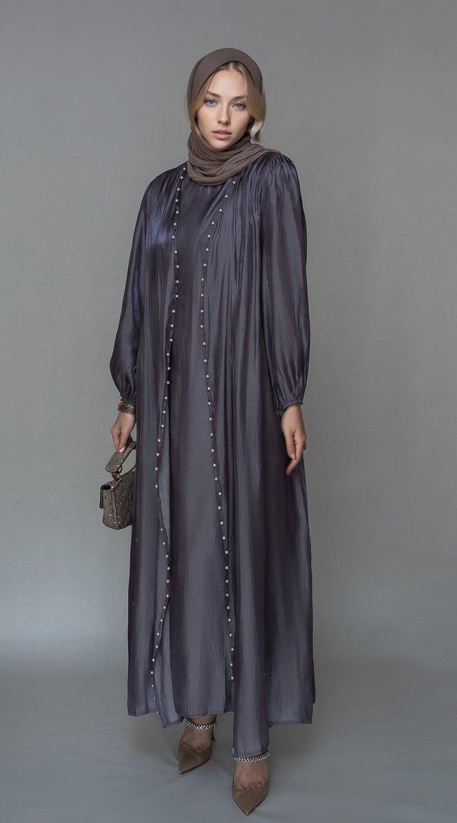 Abril Faux Pearl Abaya - Organza-Like Slip Dress & Detachable Belt Set for Ramadan & Eid - ANNAH HARIRI