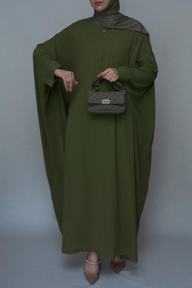 Army Green Batwing sleeve abaya for Hajj Umrah Prayer Dress For Women - ANNAH HARIRI