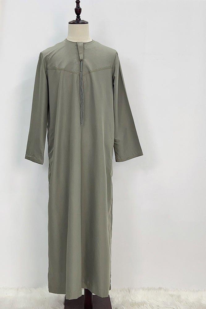 Army green Men's Classic Style Thobe With Collar Islamic Clothing For Prayer and Eid - ANNAH HARIRI52Army green