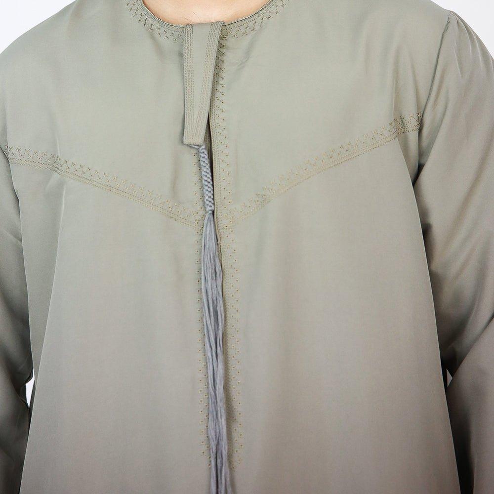 Army green Men's Classic Style Thobe With Collar Islamic Clothing For Prayer and Eid - ANNAH HARIRI