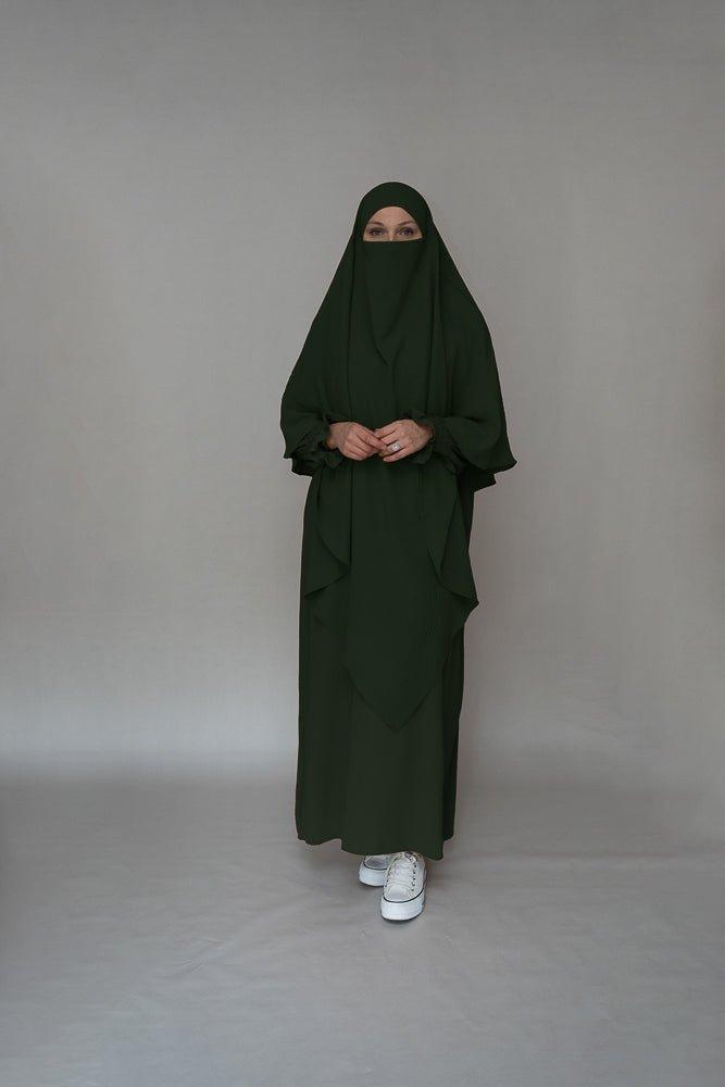 Army green prayer gown umrah abaya dress non-wrinkling - ANNAH HARIRI