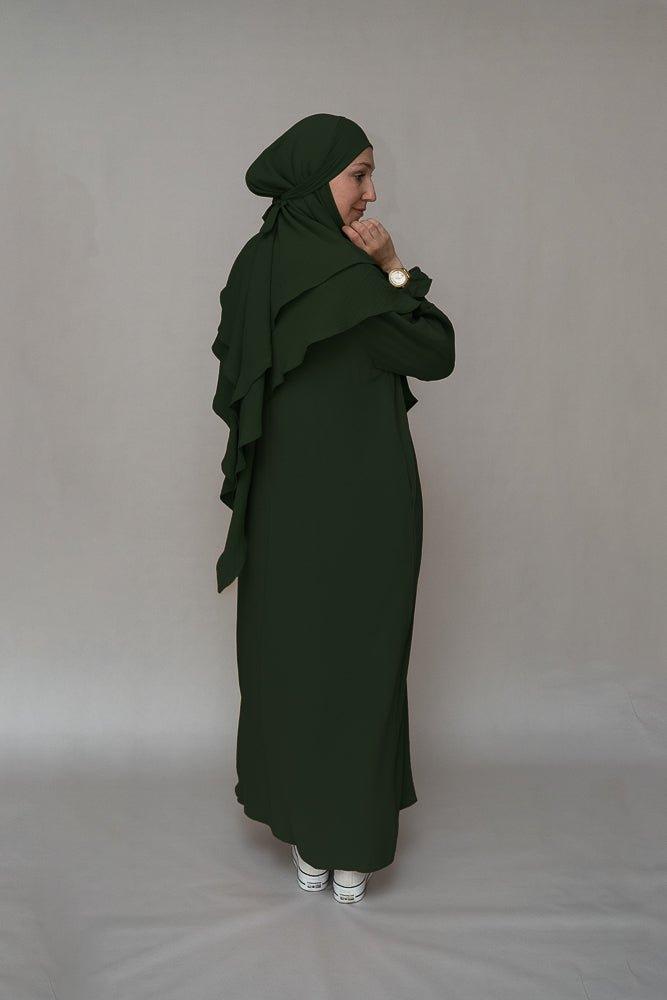 Army green prayer gown umrah abaya dress non-wrinkling - ANNAH HARIRI