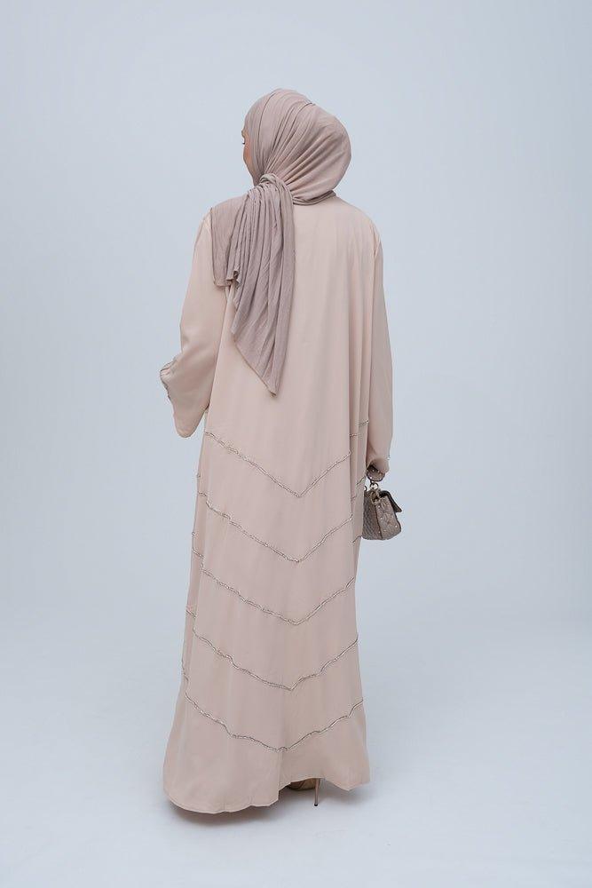 Beige Mirea sparkle abaya with crystals details for Eid special occasion - ANNAH HARIRI