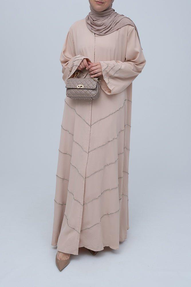 Beige Mirea sparkle abaya with crystals details for Eid special occasion - ANNAH HARIRI