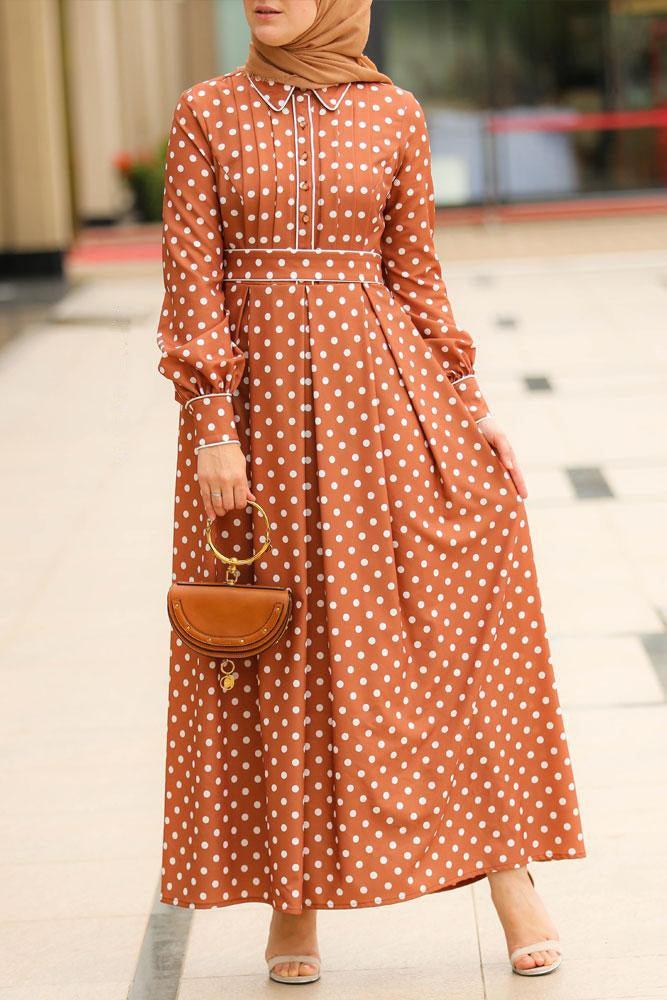 Beige Polka Modest Dress - ANNAH HARIRI