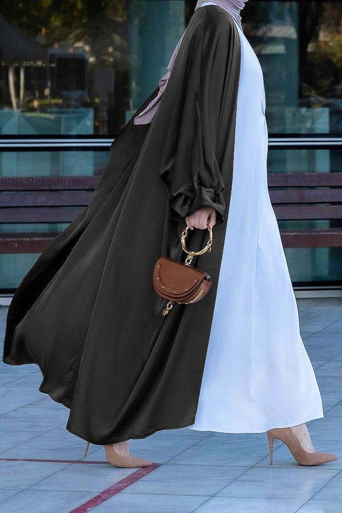 Black Loves open front maxi satin abaya throw over - ANNAH HARIRI
