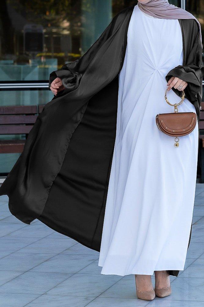 Black Loves open front maxi satin abaya throw over - ANNAH HARIRI