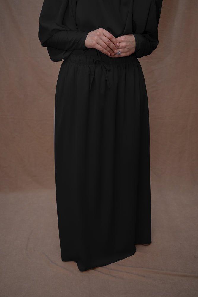 Black Moira prayer Umrah gown with niqab feature - ANNAH HARIRI