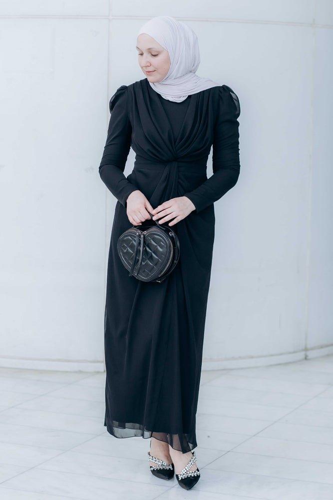 Black Odissa top wrap maxi chiffon dress - ANNAH HARIRI