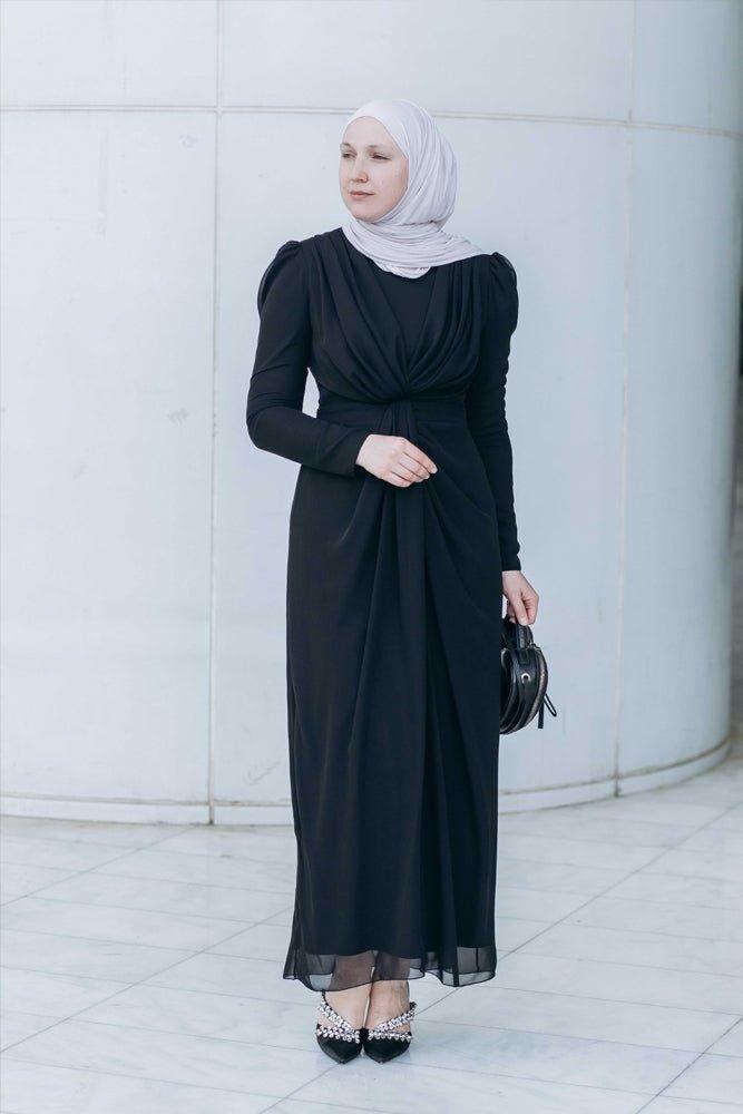 Black Odissa top wrap maxi chiffon dress - ANNAH HARIRI