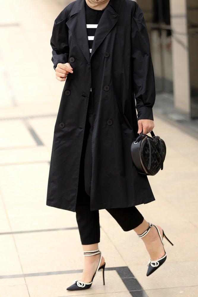 Black trench coat collared luxe - ANNAH HARIRI