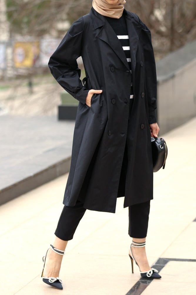 Black trench coat collared luxe - ANNAH HARIRI