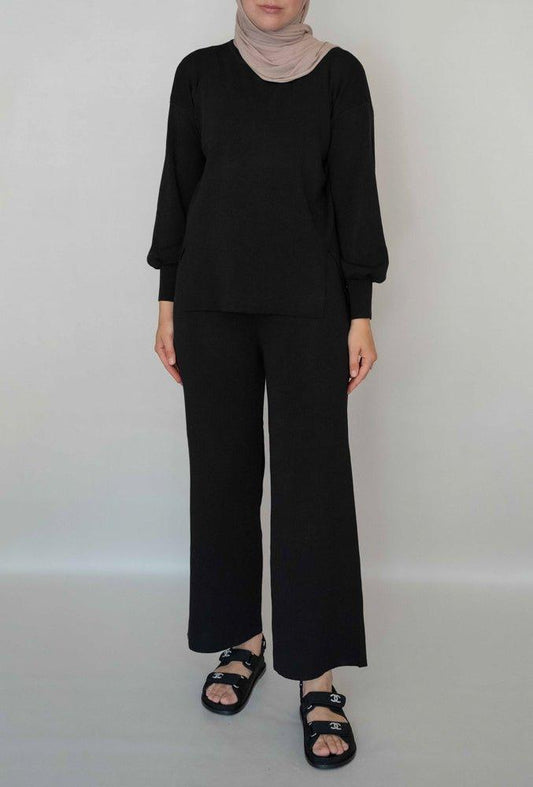 Black Viki homeware knitted modest set with pants and top - ANNAH HARIRI