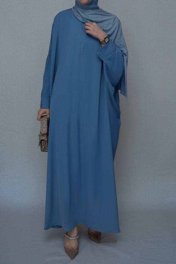 Blue Batwing sleeve abaya for Hajj Umrah Prayer Dress For Women - ANNAH HARIRI