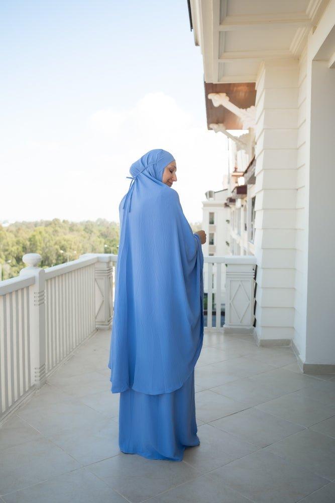 Blue Calinia prayer gown two piece set khimar for omrah - ANNAH HARIRI