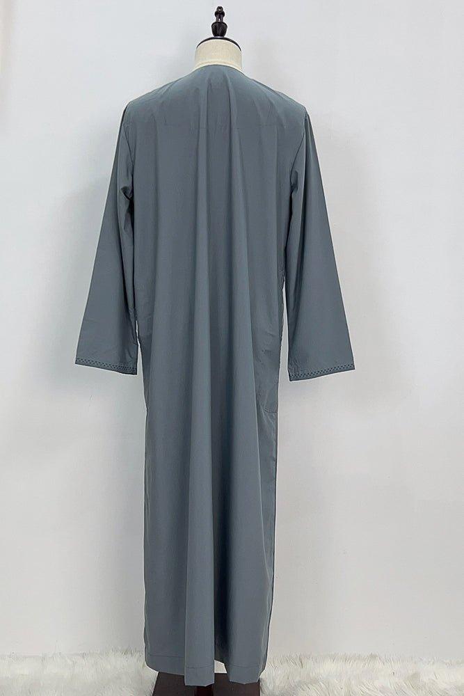 Blue Men's Classic Style Thobe With Collar Islamic Clothing For Prayer and Eid - ANNAH HARIRI