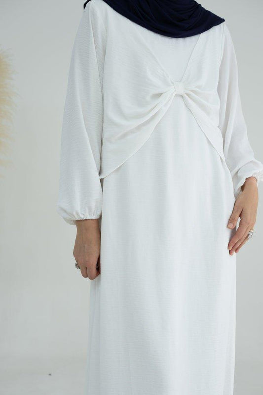 Bow Bodice maxi slip dress with long sleeve in white - ANNAH HARIRI