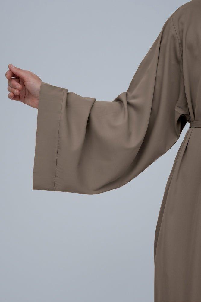 Brown Fareeda nude basic abaya dress with kimono sleeve in maxi length - ANNAH HARIRI