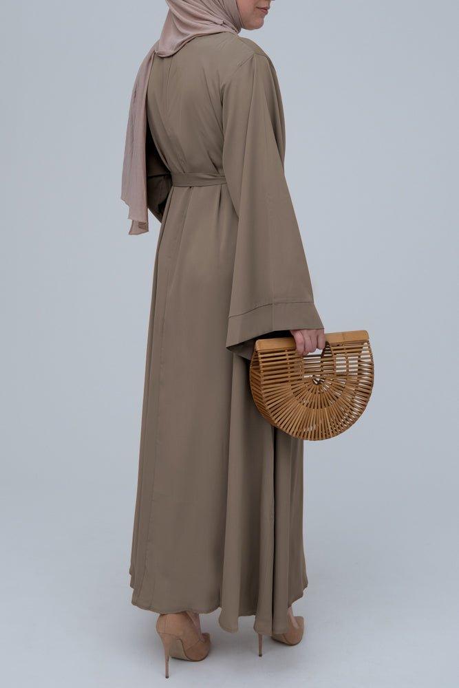 Brown Fareeda nude basic abaya dress with kimono sleeve in maxi length - ANNAH HARIRI