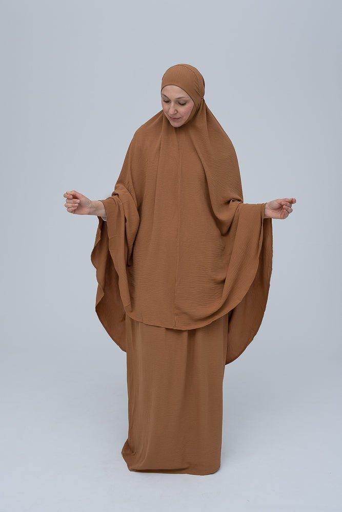 Calinia prayer gown two piece set in khaki color khimar for omrah - ANNAH HARIRI