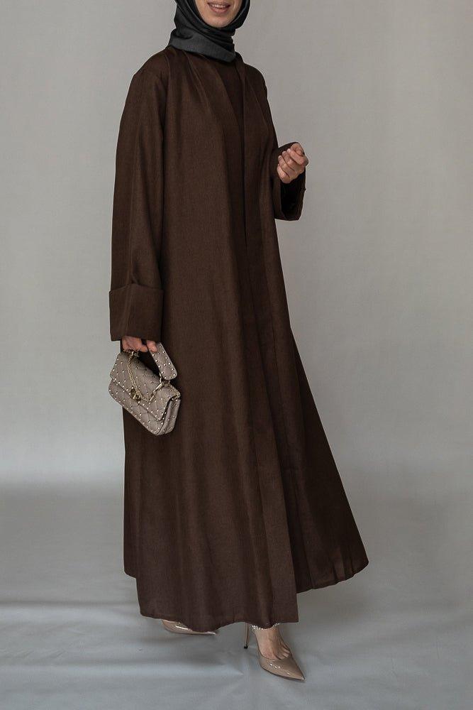 Camilli abaya slip dress in bisht fabric in coffee color - ANNAH HARIRI