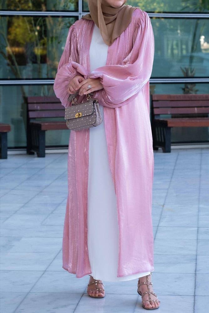 Cchloe open front abaya in pink - ANNAH HARIRI