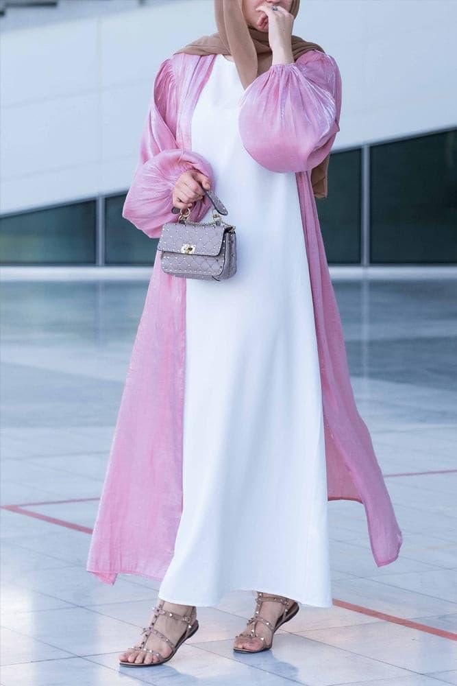 Cchloe open front abaya in pink - ANNAH HARIRI