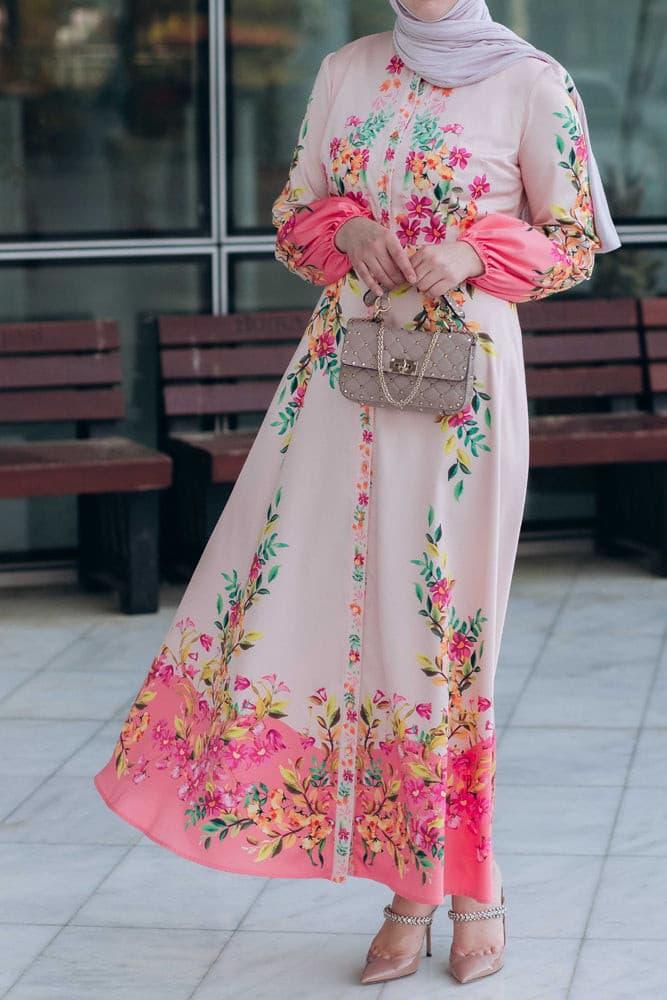 Cemile floral print maxi dress with long sleeve and front button fastening - ANNAH HARIRI