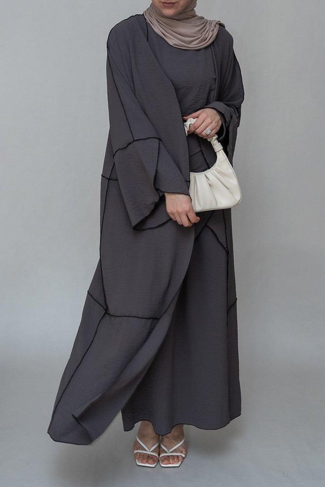 Chanti three piece maxi lightweight abaya in grey - ANNAH HARIRI